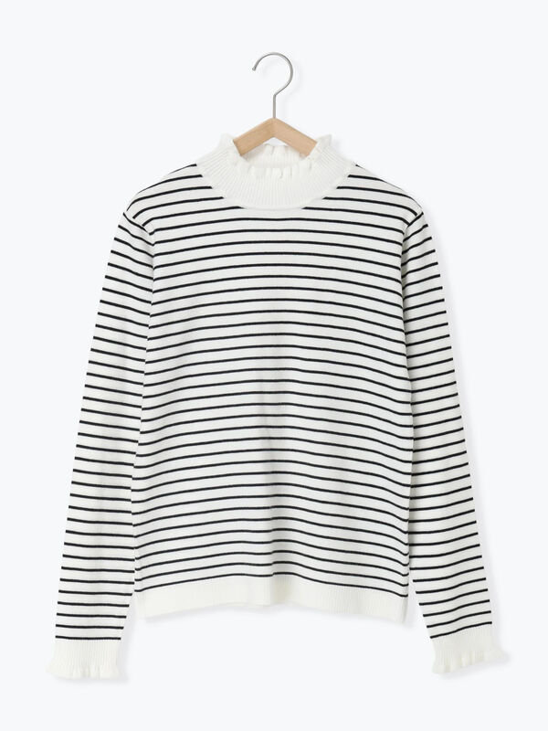 フリル衿ニットプルオーバー（オフホワイト/ホワイト/ブラック/S