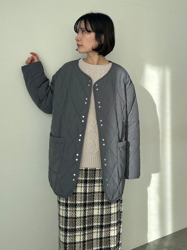 セール】 キルトミドルコート（グレー/ライトベージュ/グリーン