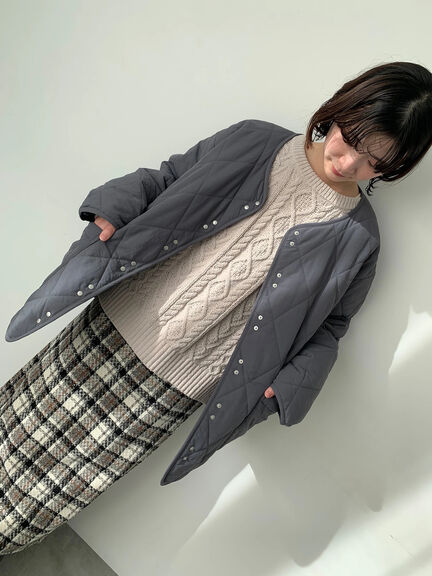 キルトミドルコート（グレー/ライトベージュ/グリーン）｜Samansa Mos2 blue（サマンサモスモス ブルー）通販