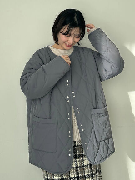 キルトミドルコート（グレー/ライトベージュ/グリーン）｜Samansa Mos2 blue（サマンサモスモス ブルー）通販