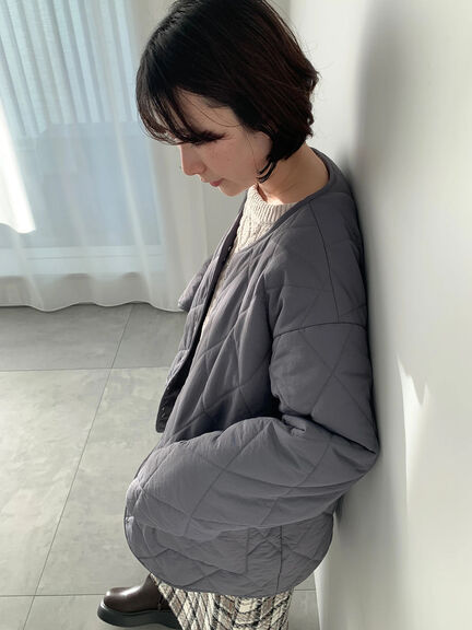 キルトミドルコート（グレー/ライトベージュ/グリーン）｜Samansa Mos2 blue（サマンサモスモス ブルー）通販