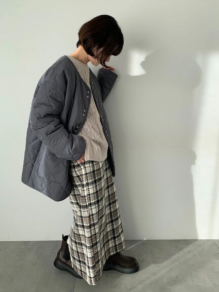 キルトミドルコート（グレー/ライトベージュ/グリーン）｜Samansa Mos2 blue（サマンサモスモス ブルー）通販