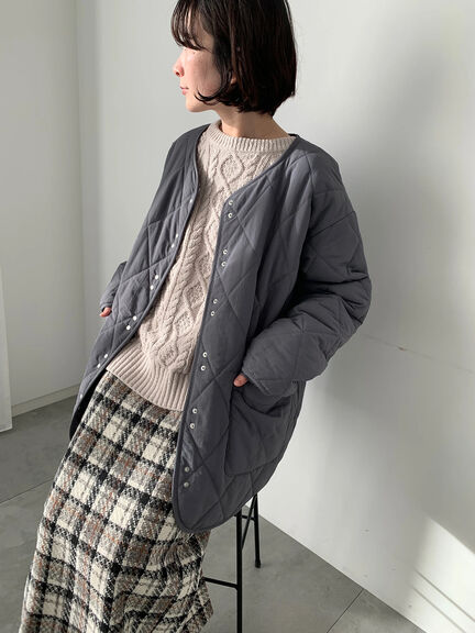 キルトミドルコート（グレー/ライトベージュ/グリーン）｜Samansa Mos2 blue（サマンサモスモス ブルー）通販