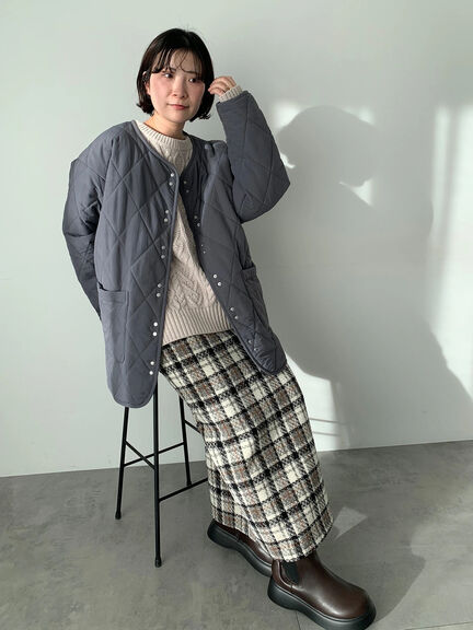 キルトミドルコート（グレー/ライトベージュ/グリーン）｜Samansa Mos2 blue（サマンサモスモス ブルー）通販