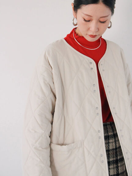 キルトミドルコート（グレー/ライトベージュ/グリーン）｜Samansa Mos2 blue（サマンサモスモス ブルー）通販