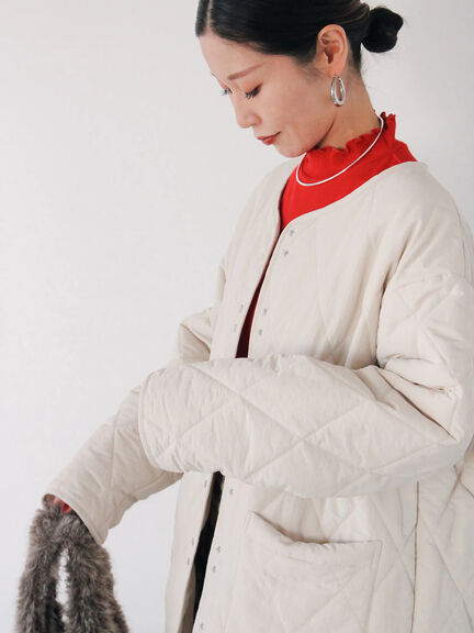 キルトミドルコート（グレー/ライトベージュ/グリーン）｜Samansa Mos2 blue（サマンサモスモス ブルー）通販