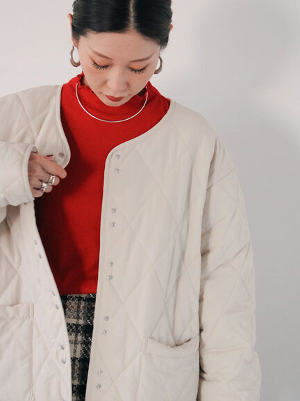 キルトミドルコート（グレー/ライトベージュ/グリーン）｜Samansa Mos2 blue（サマンサモスモス ブルー）通販