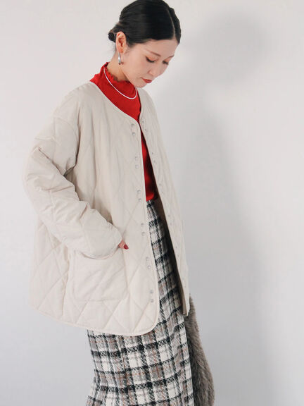 キルトミドルコート（グレー/ライトベージュ/グリーン）｜Samansa Mos2 blue（サマンサモスモス ブルー）通販