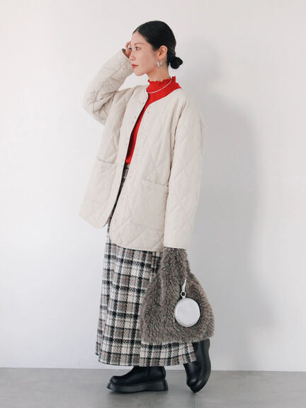 キルトミドルコート（グレー/ライトベージュ/グリーン）｜Samansa Mos2 blue（サマンサモスモス ブルー）通販