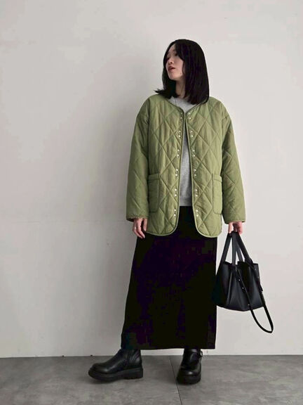 キルトミドルコート（グレー/ライトベージュ/グリーン）｜Samansa Mos2 blue（サマンサモスモス ブルー）通販