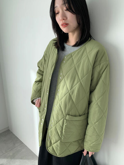 キルトミドルコート（グレー/ライトベージュ/グリーン）｜Samansa Mos2 blue（サマンサモスモス ブルー）通販