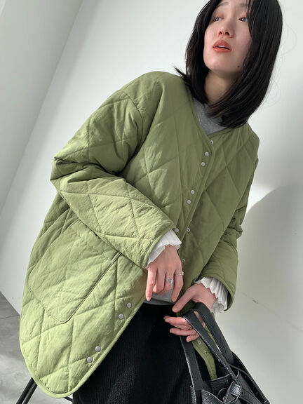 キルトミドルコート（グレー/ライトベージュ/グリーン）｜Samansa Mos2 blue（サマンサモスモス ブルー）通販