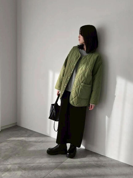 キルトミドルコート（グレー/ライトベージュ/グリーン）｜Samansa Mos2 blue（サマンサモスモス ブルー）通販