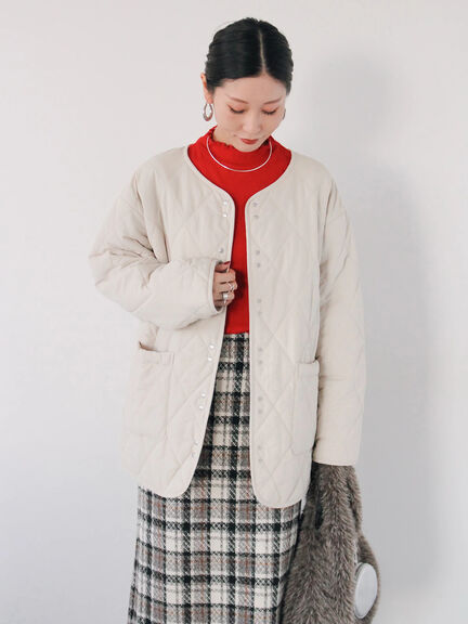 キルトミドルコート（グレー/ライトベージュ/グリーン）｜Samansa Mos2 blue（サマンサモスモス ブルー）通販