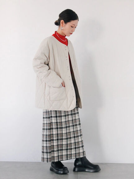 キルトミドルコート（グレー/ライトベージュ/グリーン）｜Samansa Mos2 blue（サマンサモスモス ブルー）通販