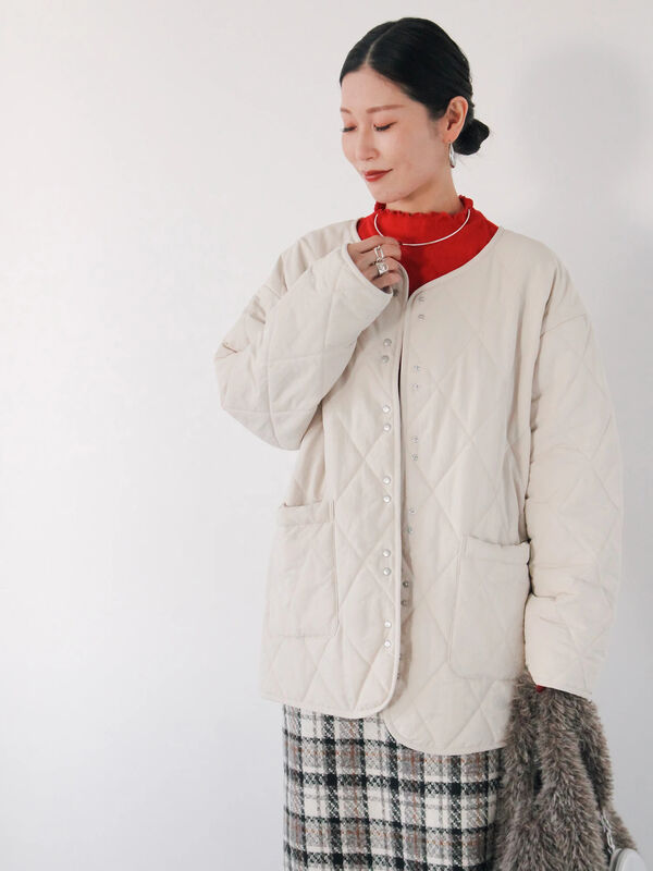 セール】 キルトミドルコート（グレー/ライトベージュ/グリーン