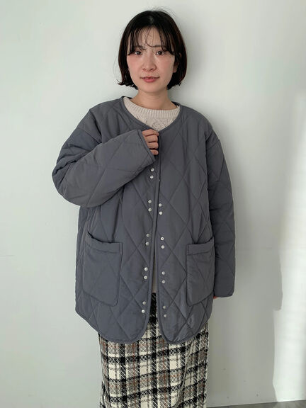 キルトミドルコート（グレー/ライトベージュ/グリーン）｜Samansa Mos2 blue（サマンサモスモス ブルー）通販