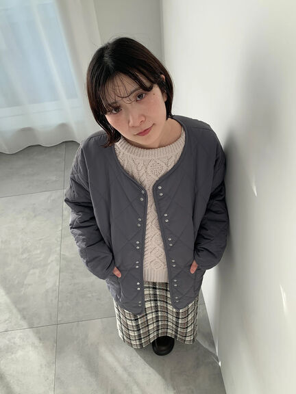 キルトミドルコート（グレー/ライトベージュ/グリーン）｜Samansa Mos2 blue（サマンサモスモス ブルー）通販