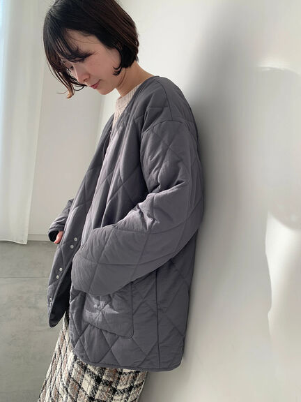 キルトミドルコート（グレー/ライトベージュ/グリーン）｜Samansa Mos2 blue（サマンサモスモス ブルー）通販