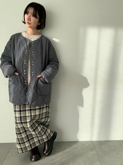 キルトミドルコート（グレー/ライトベージュ/グリーン）｜Samansa Mos2 blue（サマンサモスモス ブルー）通販