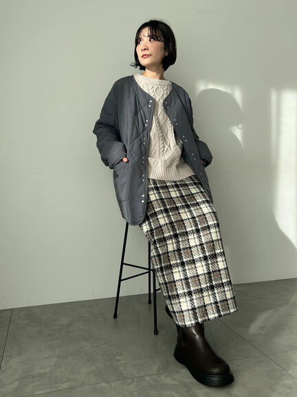 キルトミドルコート（グレー/ライトベージュ/グリーン）｜Samansa Mos2 blue（サマンサモスモス ブルー）通販