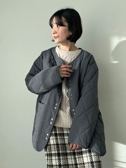 キルトミドルコート（グレー/ライトベージュ/グリーン）｜Samansa Mos2 blue（サマンサモスモス ブルー）通販