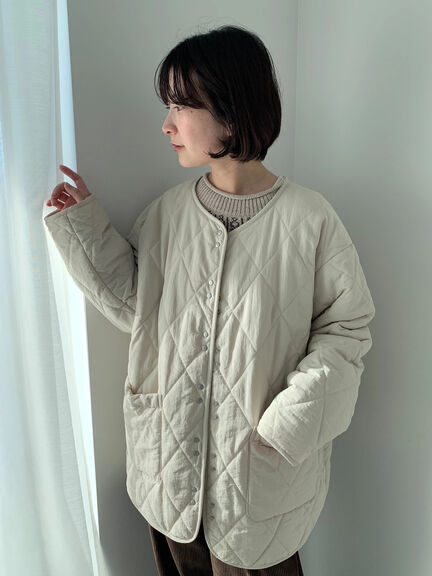 キルトミドルコート（グレー/ライトベージュ/グリーン）｜Samansa Mos2 blue（サマンサモスモス ブルー）通販