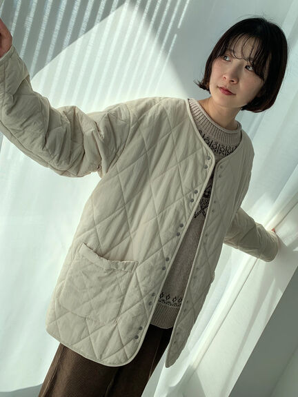 キルトミドルコート（グレー/ライトベージュ/グリーン）｜Samansa Mos2 blue（サマンサモスモス ブルー）通販