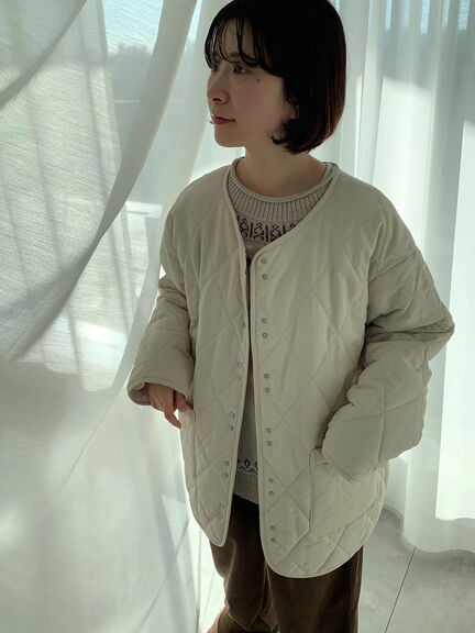 キルトミドルコート（グレー/ライトベージュ/グリーン）｜Samansa Mos2 blue（サマンサモスモス ブルー）通販