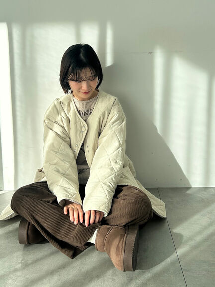 キルトミドルコート（グレー/ライトベージュ/グリーン）｜Samansa Mos2 blue（サマンサモスモス ブルー）通販