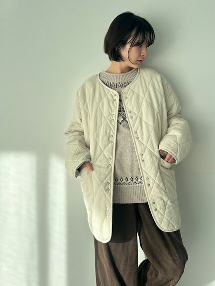 キルトミドルコート（グレー/ライトベージュ/グリーン）｜Samansa Mos2 blue（サマンサモスモス ブルー）通販