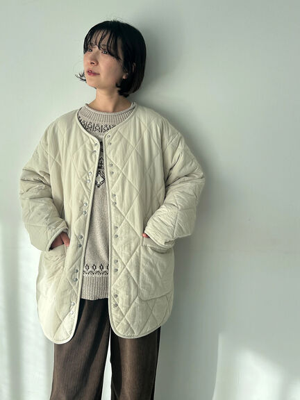 キルトミドルコート（グレー/ライトベージュ/グリーン）｜Samansa Mos2 blue（サマンサモスモス ブルー）通販