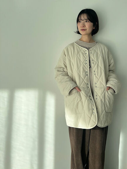 キルトミドルコート（グレー/ライトベージュ/グリーン）｜Samansa Mos2 blue（サマンサモスモス ブルー）通販