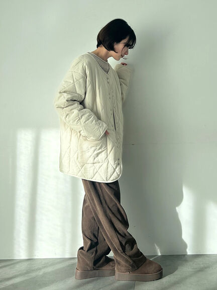 キルトミドルコート（グレー/ライトベージュ/グリーン）｜Samansa Mos2 blue（サマンサモスモス ブルー）通販