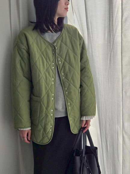 キルトミドルコート（グレー/ライトベージュ/グリーン）｜Samansa Mos2 blue（サマンサモスモス ブルー）通販