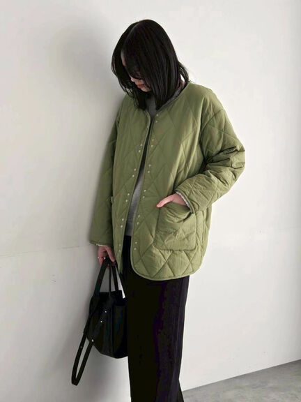 キルトミドルコート（グレー/ライトベージュ/グリーン）｜Samansa Mos2 blue（サマンサモスモス ブルー）通販