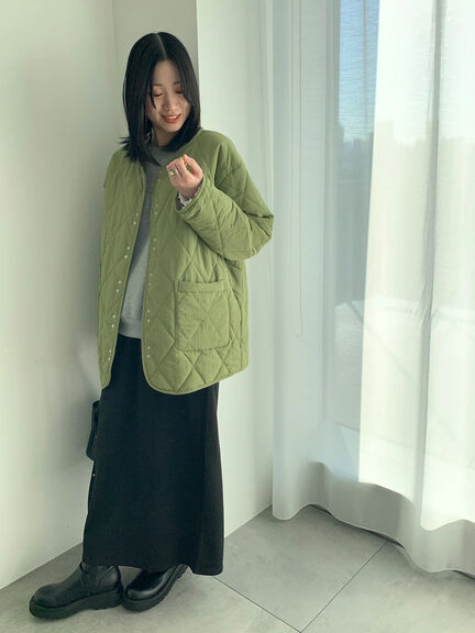 キルトミドルコート（グレー/ライトベージュ/グリーン）｜Samansa Mos2 blue（サマンサモスモス ブルー）通販