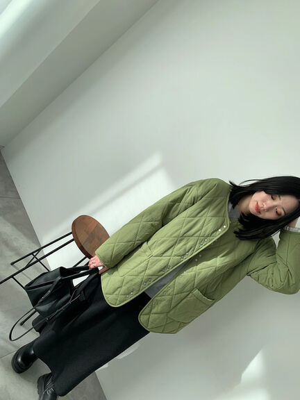 キルトミドルコート（グレー/ライトベージュ/グリーン）｜Samansa Mos2 blue（サマンサモスモス ブルー）通販