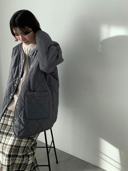 キルトミドルコート（グレー/ライトベージュ/グリーン）｜Samansa Mos2 blue（サマンサモスモス ブルー）通販