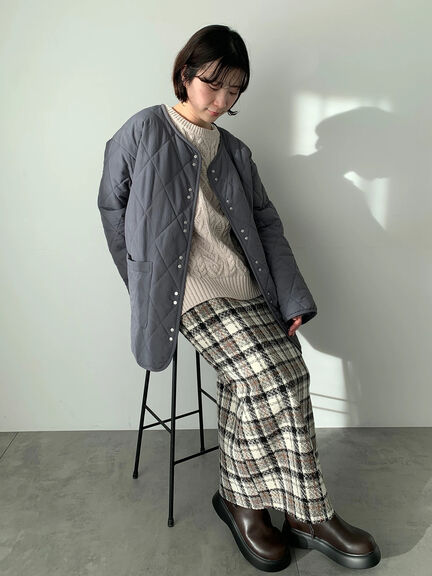 キルトミドルコート（グレー/ライトベージュ/グリーン）｜Samansa Mos2 blue（サマンサモスモス ブルー）通販