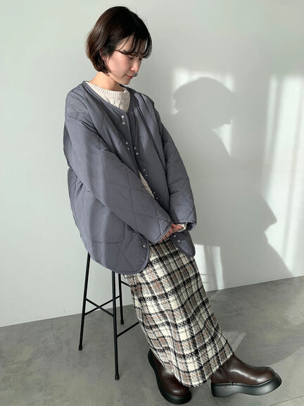 キルトミドルコート（グレー/ライトベージュ/グリーン）｜Samansa Mos2 blue（サマンサモスモス ブルー）通販