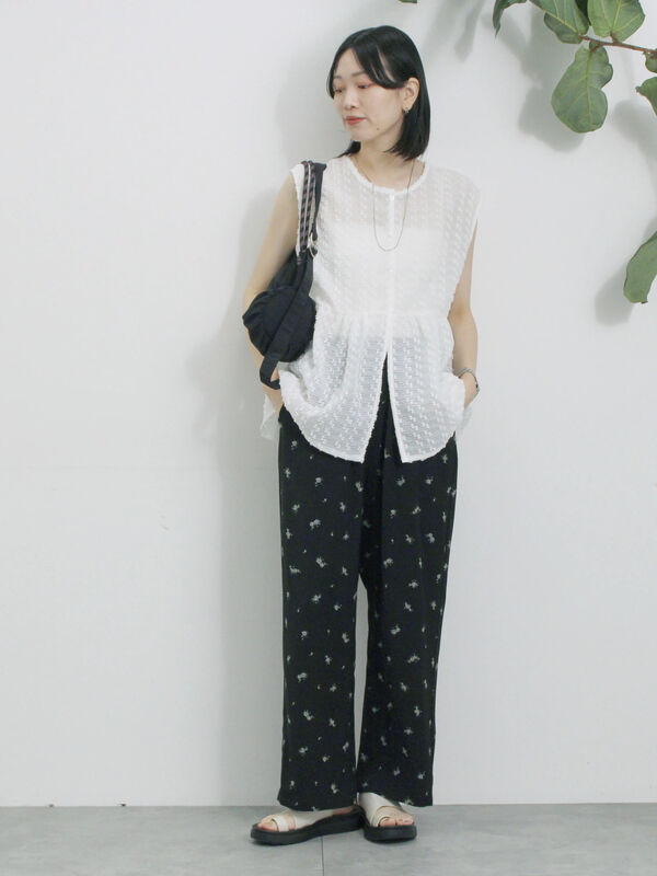 セール】 花柄イージーパンツ（ブラック/ブラウン/ネイビー