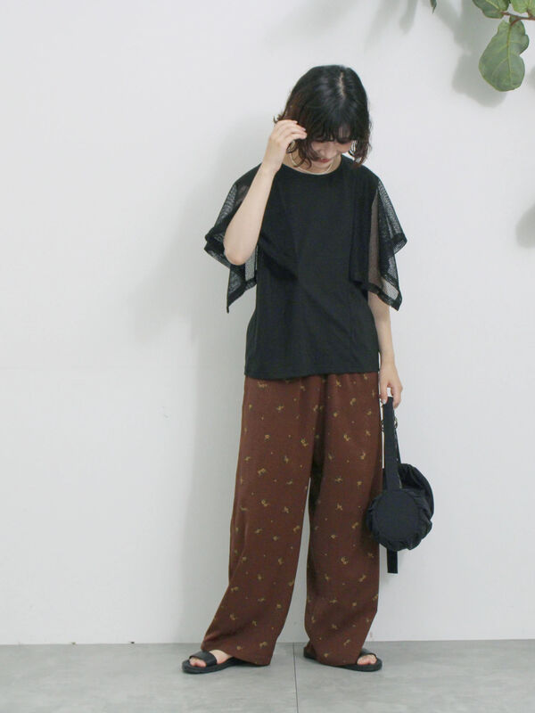 セール】 花柄イージーパンツ（ブラック/ブラウン/ネイビー/ボトムス