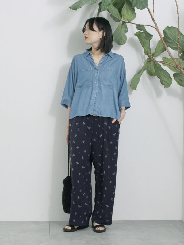 SMFK 黒白花柄カジュアルパンツ パンツ フラワー柄 ワイドパンツ レディース メンズ : ZOZOTOWN