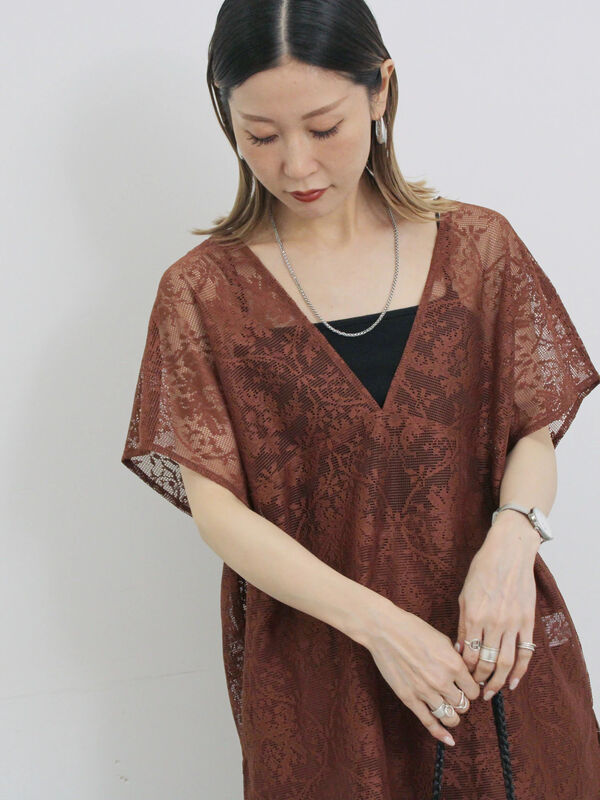 レースブラウス（ブラウン）｜Samansa Mos2 blue（サマンサモスモス ブルー）通販