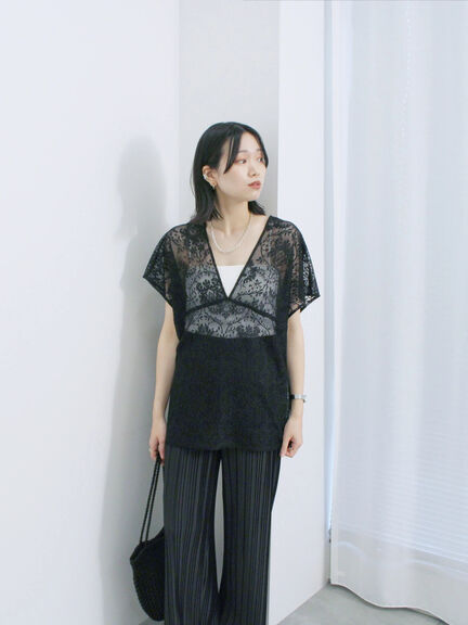 レースブラウス（ブラック/ベージュ/ブラウン）｜Samansa Mos2 blue（サマンサモスモス ブルー）通販