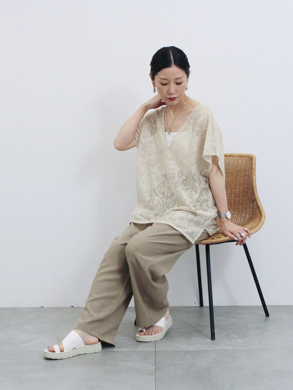 美品♡アナイ 定価2万円 ダブルクロス袖レースブラウス♡グリーン セール】 【kazumi×Samansa Mos2】袖レース前後着ブラウス（オフ