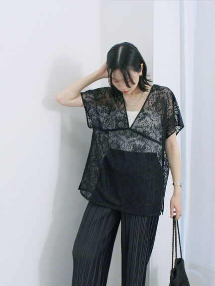 レースブラウス（ブラック/ベージュ/ブラウン）｜Samansa Mos2 blue（サマンサモスモス ブルー）通販