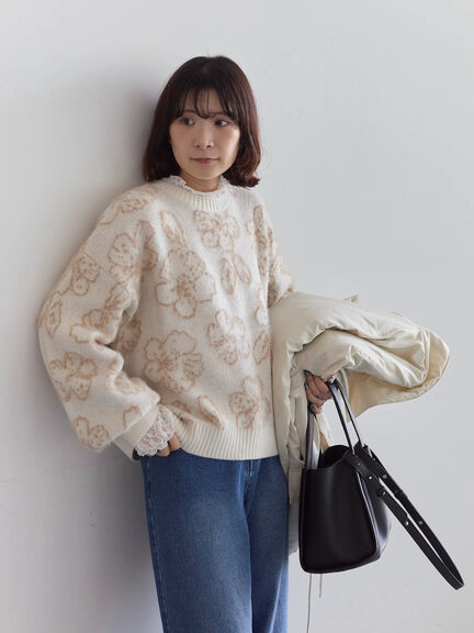 花柄シャギーニットプルオーバー（オフホワイト/グレー/ブラック）｜Samansa Mos2 blue（サマンサモスモス ブルー）通販