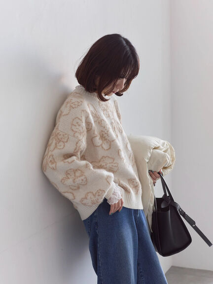 花柄シャギーニットプルオーバー（オフホワイト/グレー/ブラック）｜Samansa Mos2 blue（サマンサモスモス ブルー）通販